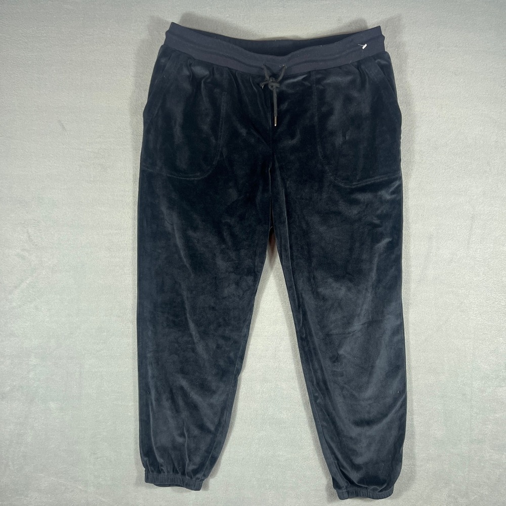 Dip Womens Sleepwear Pants XL Black Solid Jogger Full Length Velour Drawstring